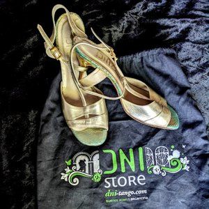 DNI Arentina Swanky Gold Strappy Tango Heels 8.5M As Is